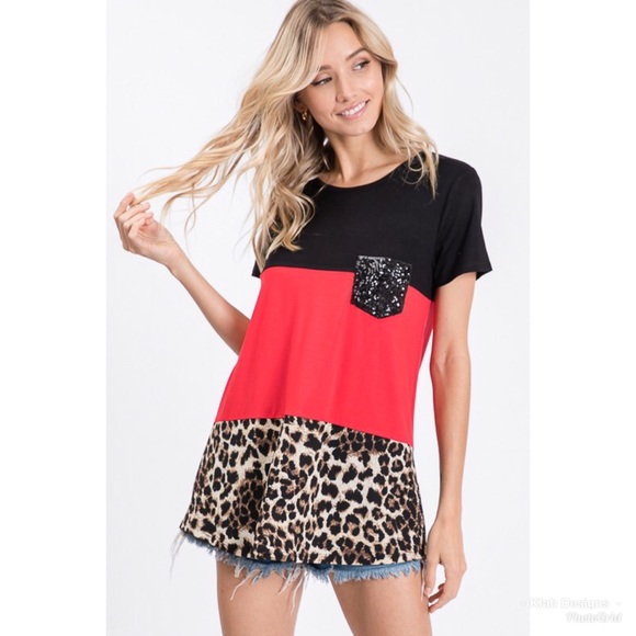 ❤️ LAST 1! Sequin Animal Print Color Block Tunic! - Picture 3 of 5
